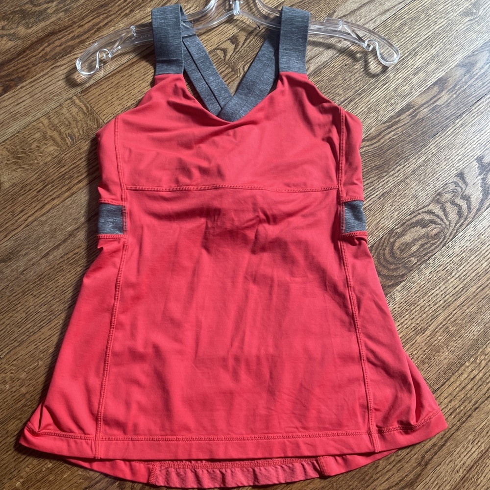 Lululemon Push Ur Limits Tank Top Red Coral Gray Size L Criss Cross Back Passion